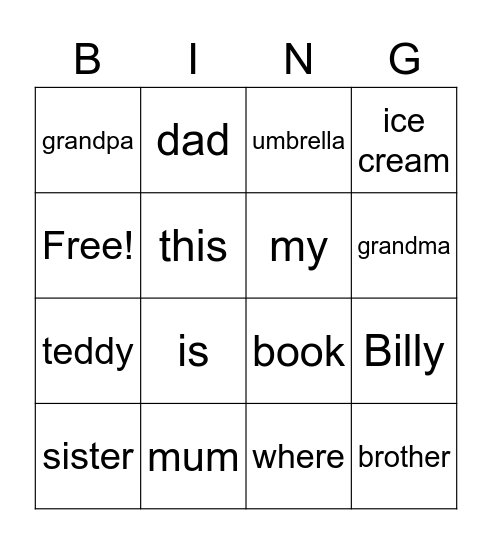 FAF1 Bingo Card