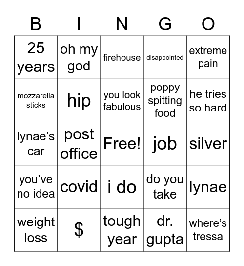 Kim & Bob Anniversary Bingo Card