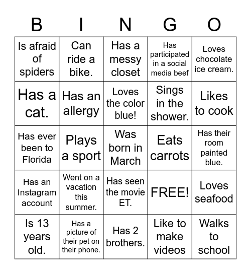 Central Middle School Getting to Know You Bingo Card