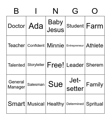 2021 Family Bingo Card