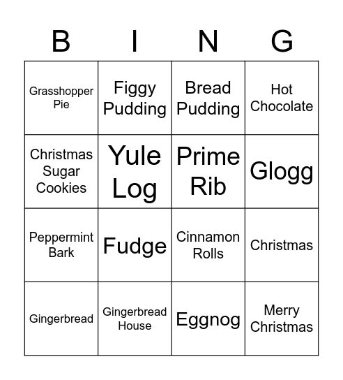 Christmas Food Bingo Card