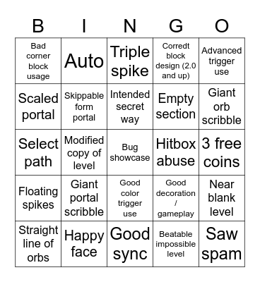 Recent Level Bingo Card