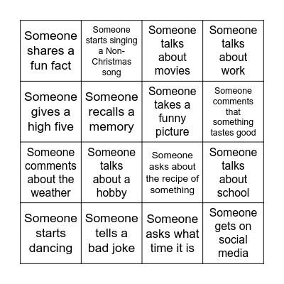 Christmas Party Bingo Card