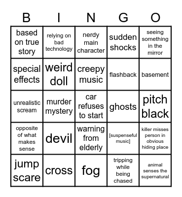Horror Movie Features Bingo Card