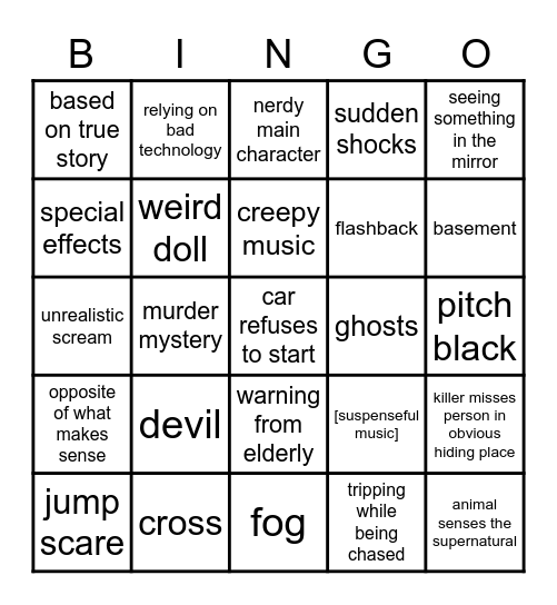 Horror Movie Features Bingo Card