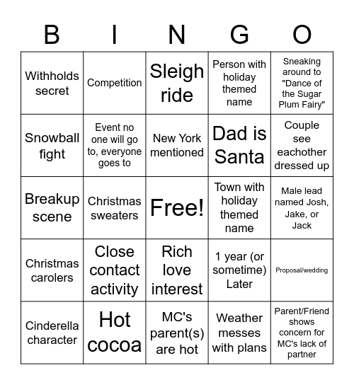 Christmas Movie Bingo Card