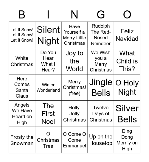 Christmas Carol Bingo! Bingo Card