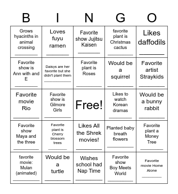 TYWLS SPROUTS! Bingo Card