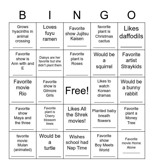 TYWLS SPROUTS! Bingo Card