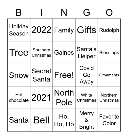 Family Near & Far 2021 Bingo Card