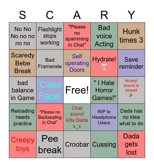 Dadaaneas Scary Stream Bingo Card