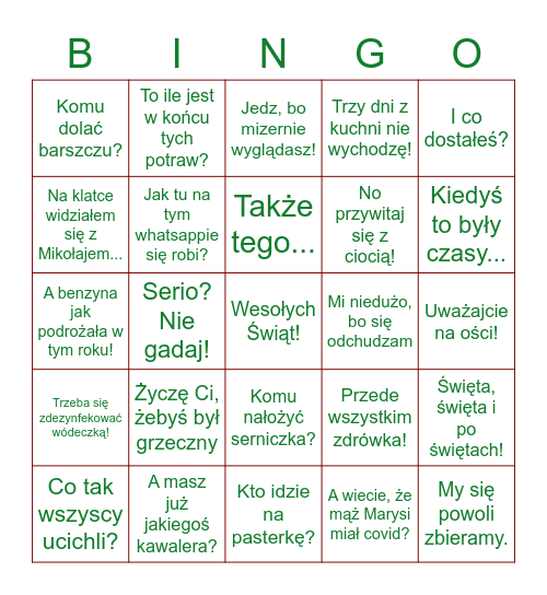 Wigilijne bingo 2021 Bingo Card