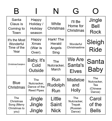 Christmas Music Bingo Card