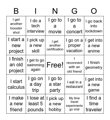 2022 Personal Bingo Card