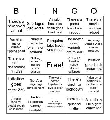 2022 World Events Bingo Card