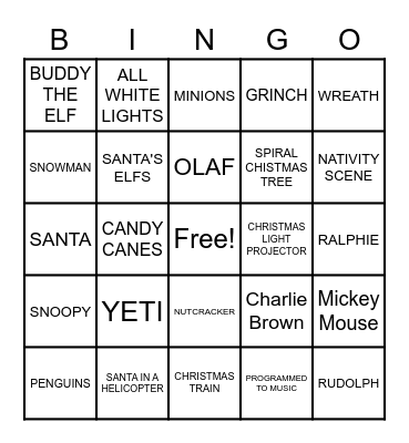 Christmas Light Bingo Card