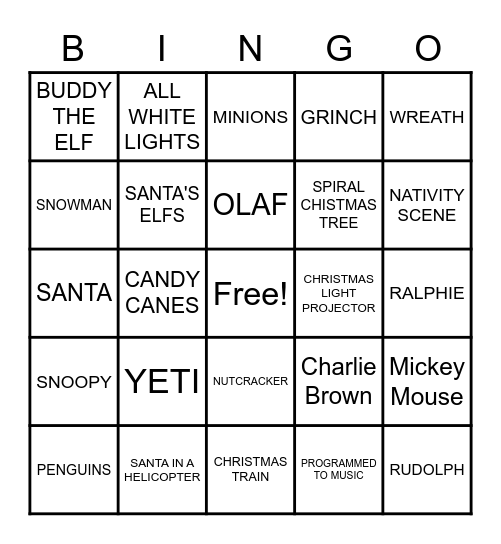 Christmas Light Bingo Card