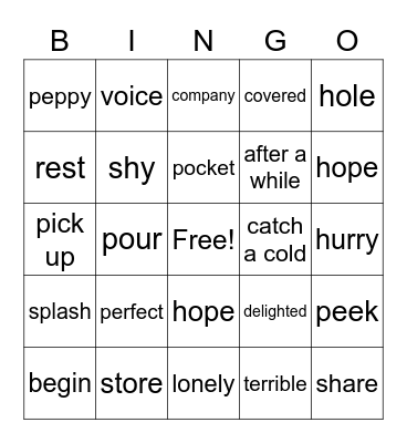 vocabulary Bingo Card