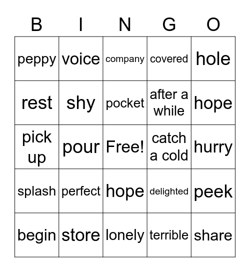 vocabulary Bingo Card