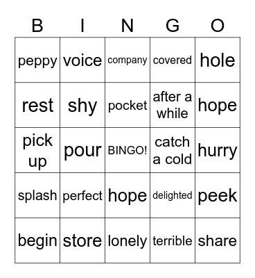 vocabulary Bingo Card