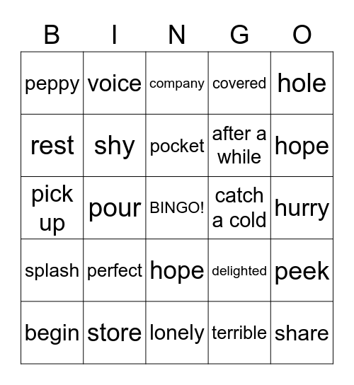 vocabulary Bingo Card