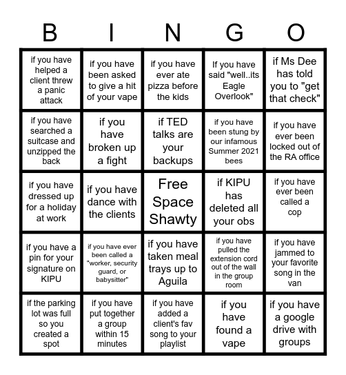 EORFA Recovery Advocate Bingo Card