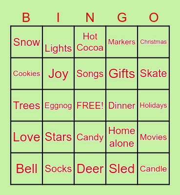 Holiday Fun! Bingo Card
