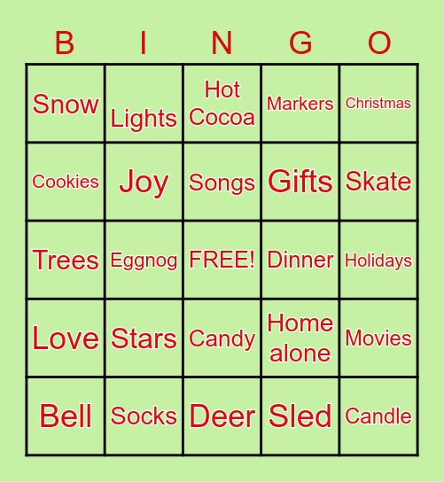 Holiday Fun! Bingo Card