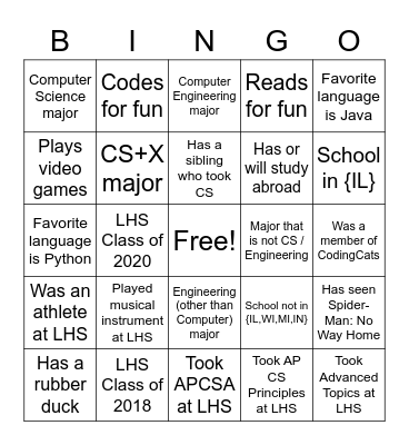 CodingCats Alumni BINGO Card