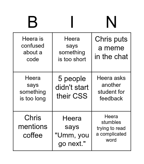 OP Presentation Bingo Card