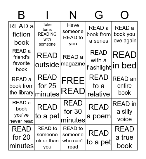 Summer Reading Bingo Card