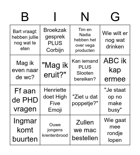 Kerst Bingo Card