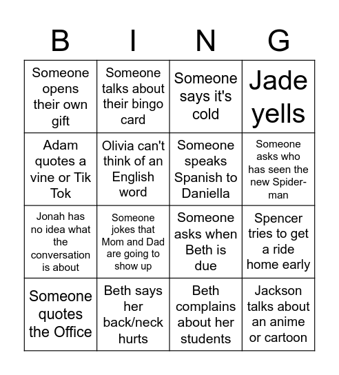 Tachi Bingo Card