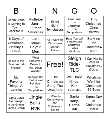 Christmas Songs Bingo Card