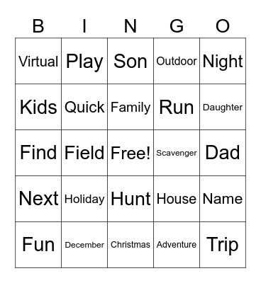 Little Arrows Holiday Family Fun Night Bingo Card