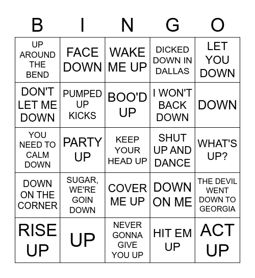 UP & DOWN Bingo Card