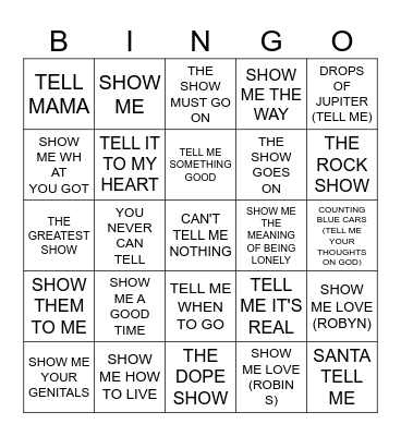 SHOW & TELL Bingo Card