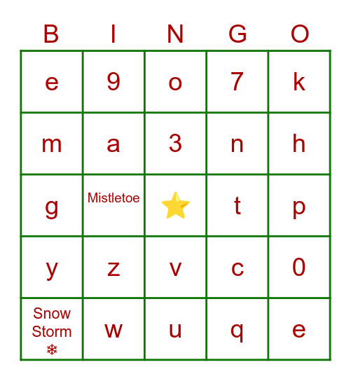 Christmas Hallmark Movie Bingo Card