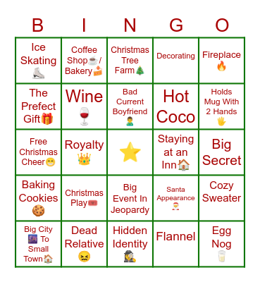 Christmas Hallmark Movie Bingo Card