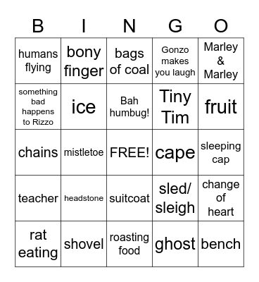 Muppet Christmas Carol Bingo Card