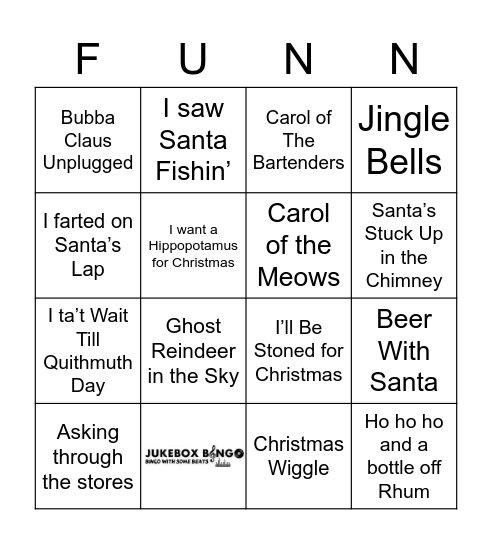 JukeBox Bingo Funny Holidaze Bingo Card