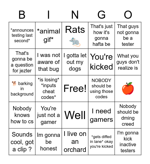 Frost Bingo Card