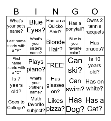 Getting to Know You Bingo Card