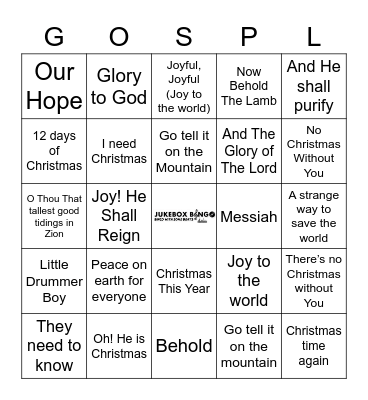 JukeBox Bingo Gospel of Christmas Bingo Card