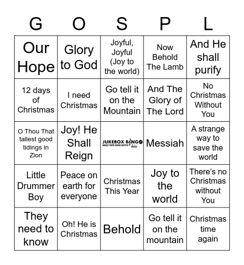 JukeBox Bingo Gospel of Christmas Bingo Card