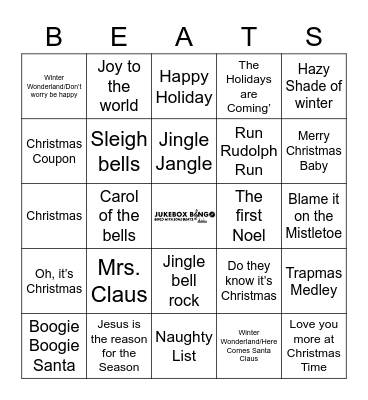 JukeBox Bingo Holiday Beats Bingo Card