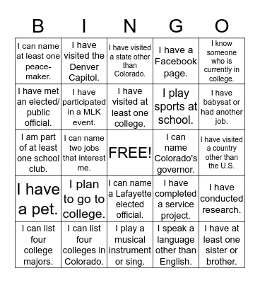 Lafayette Peer Empowerment Project  Bingo Card