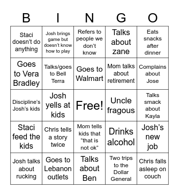 Treece Christmas Bingo Card