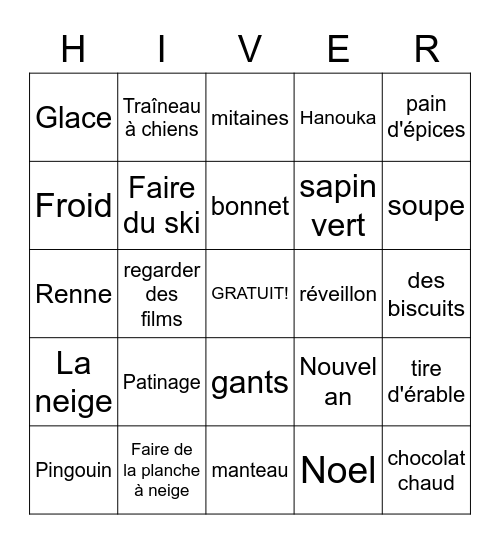 BINGO - Hiver 2021 Bingo Card