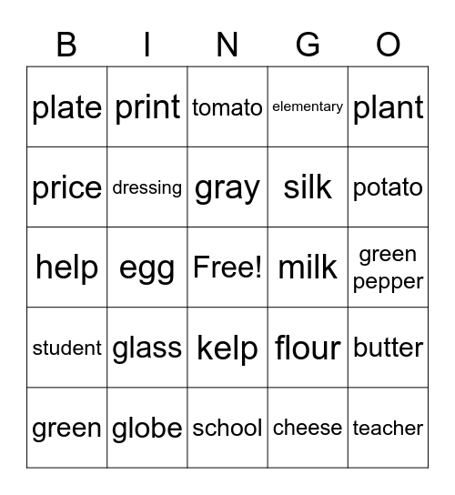 class 2 Bingo Card